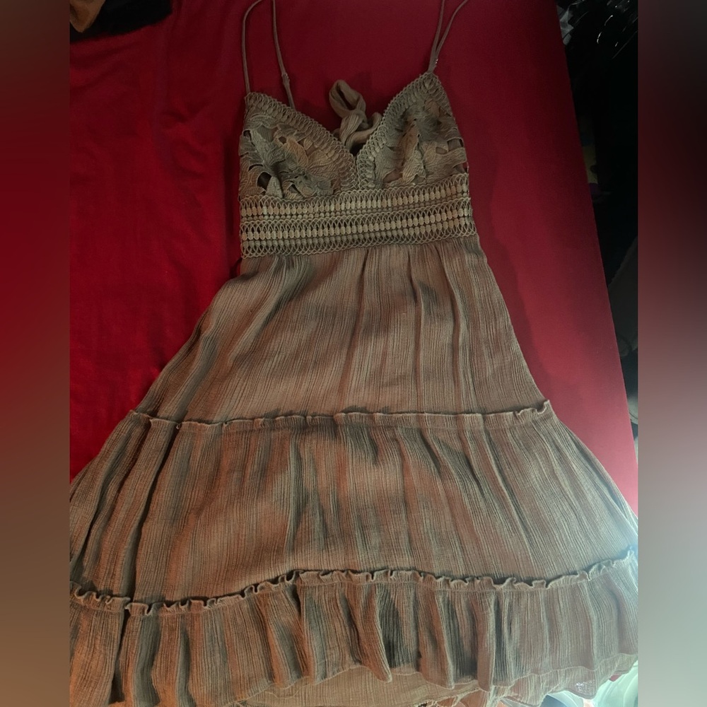 Elegant Tan Crochet Maxi Dress